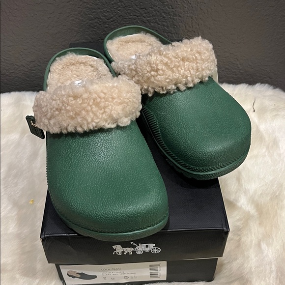 Coach Lola Green Clogs with Shearling Lining - Picture 2 of 9